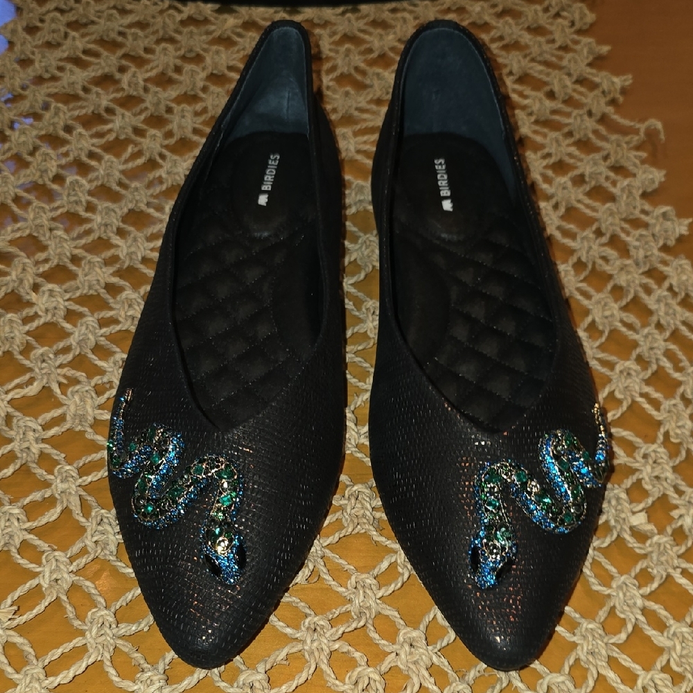 BAMBOO Black Flats with Colorful Embellishments